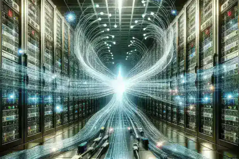 "Ilustrasi peningkatan bandwidth data center interconnect yang mencapai enam kali lipat, menunjukkan grafik pertumbuhan jaringan dan infrastruktur teknologi terbaru."