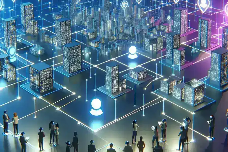 "Microsoft Teams memperkenalkan ruang kolaborasi 3D berbasis VR, menampilkan pengguna yang berinteraksi dalam lingkungan virtual untuk meningkatkan kolaborasi tim."